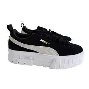 Puma Women's Black White Grey Suede Mayze Raw Teddy Platform Sneakers Size 7.5